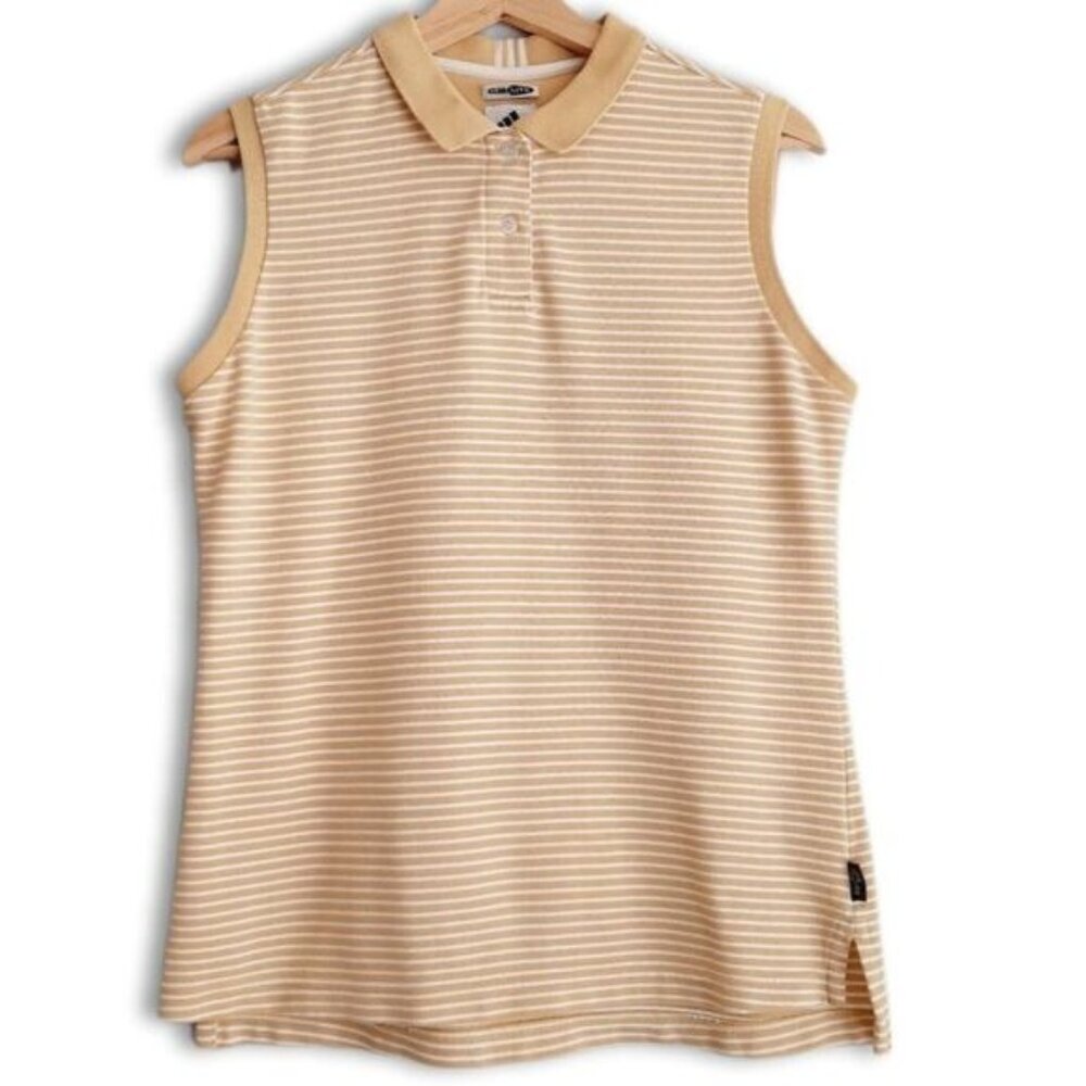 ADIDAS | ClimaLite Golf Tailored Fit Classic Sleeveless Polo Shirt Stripe Sz L